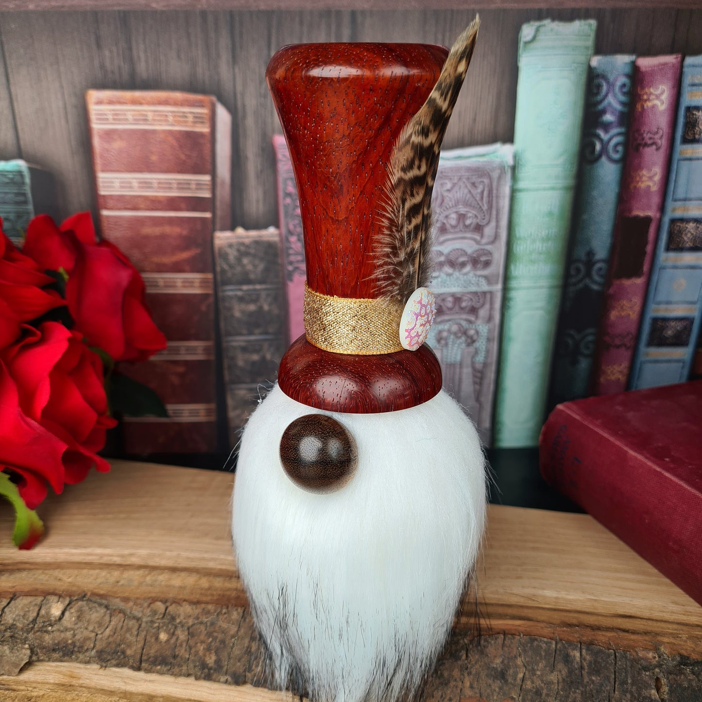 Chic Wooden Gonk with Exotic Hardwood Top Hat - Handcrafted Joy