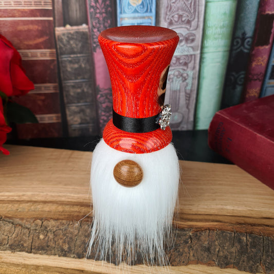 Elegant Wooden Gonk with Red Top Hat - Timeless Handmade Beauty