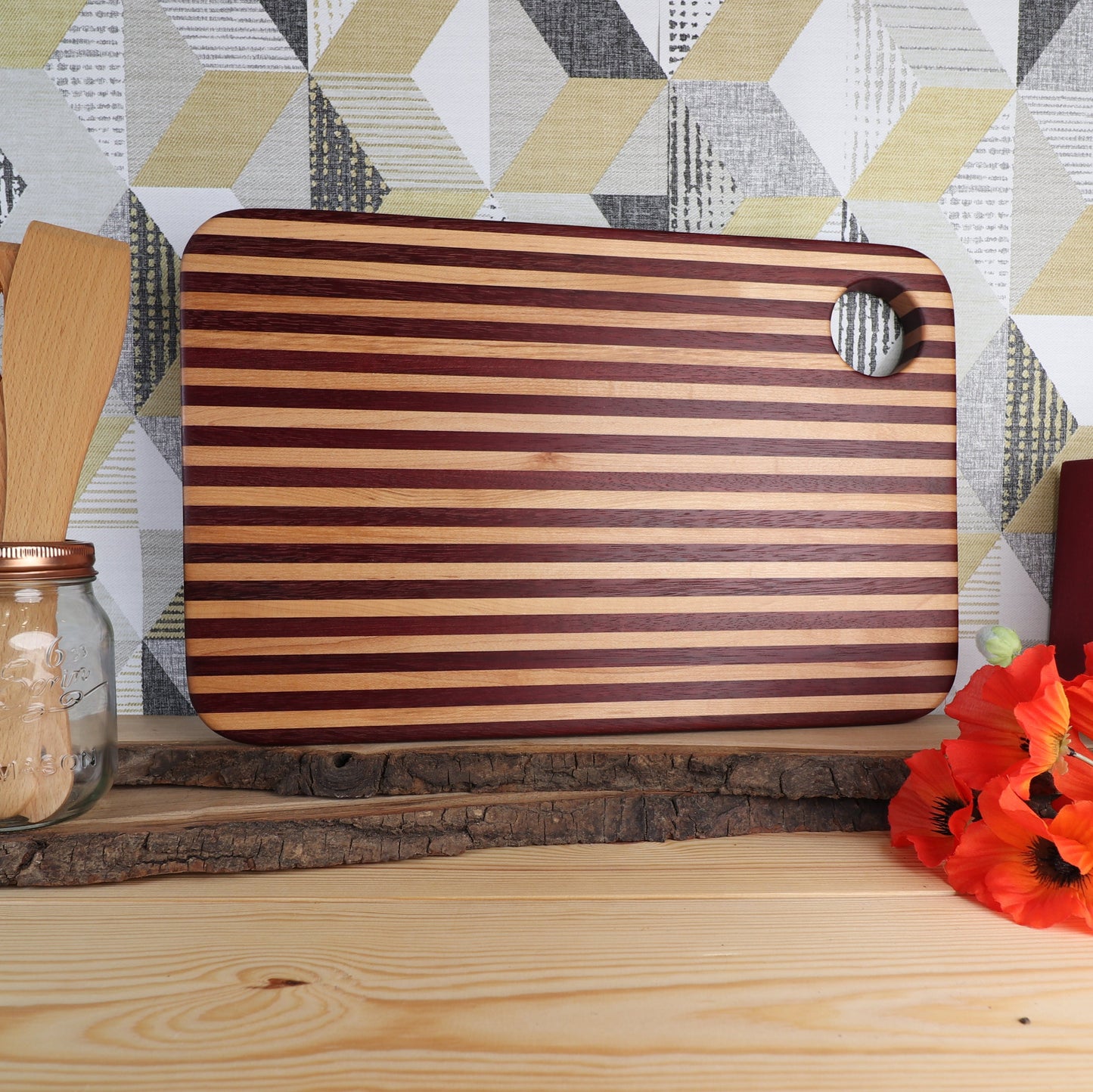 Stripey Mixed Wood Chopping Board