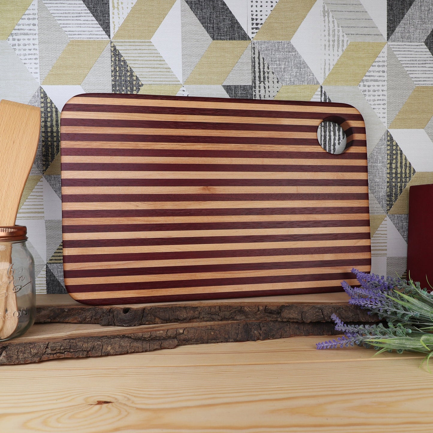 Stripey Mixed Wood Chopping Board
